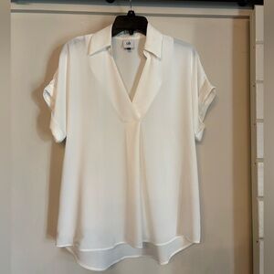CAbi Replay Blouse White with Rolled Sleeves